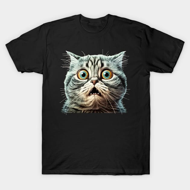 Funny Scared Cat Face, Cat Lover, Scaredy Cat T-Shirt by dukito